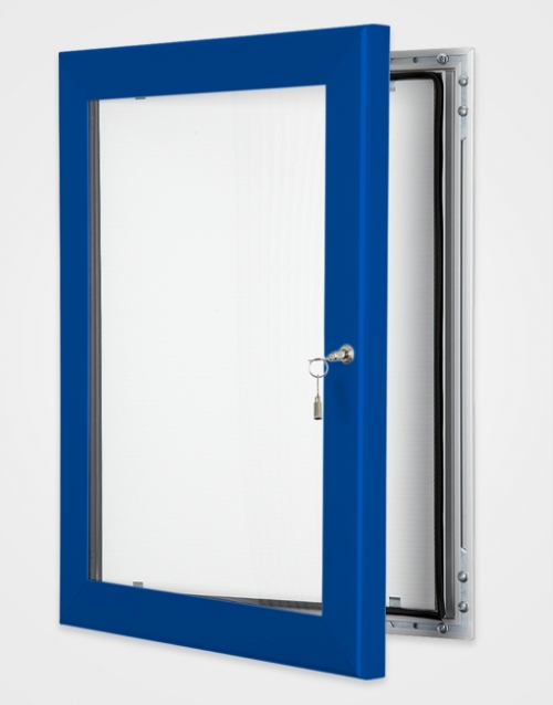 Lockable internal or external poster holder blue