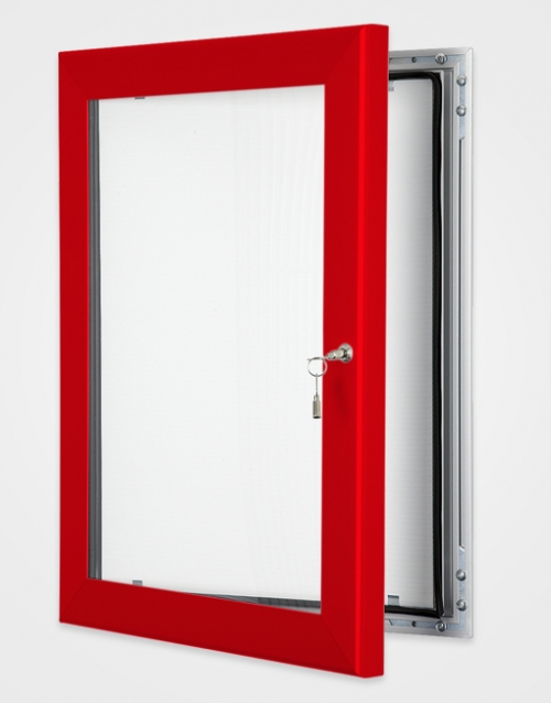 Lockable internal or external poster holder red