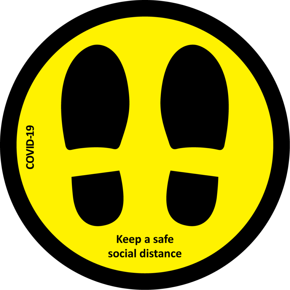 Impact_COVID 19   Floor Graphics_Circle_Keep A Safe Social Distance_Black & Yellow_100m Diam