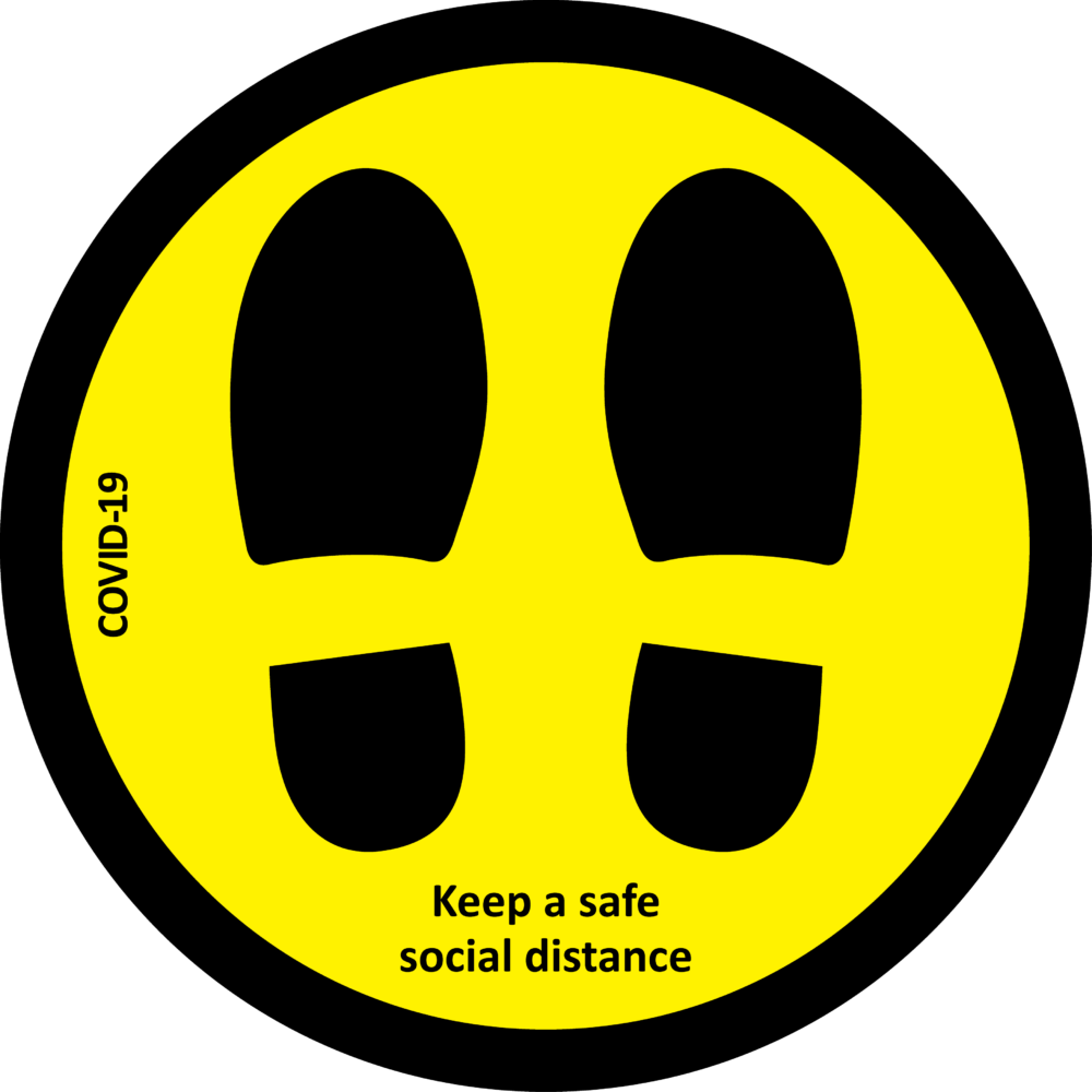 Impact_COVID 19   Floor Graphics_Circle_Keep A Safe Social Distance_Black & Yellow_300m Diam