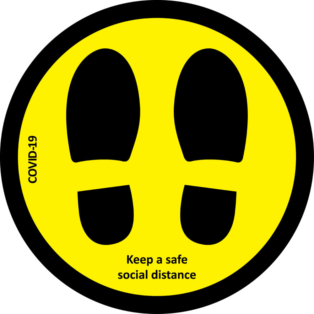 Impact_COVID 19   Floor Graphics_Circle_Keep A Safe Social Distance_Black & Yellow_450m Diam