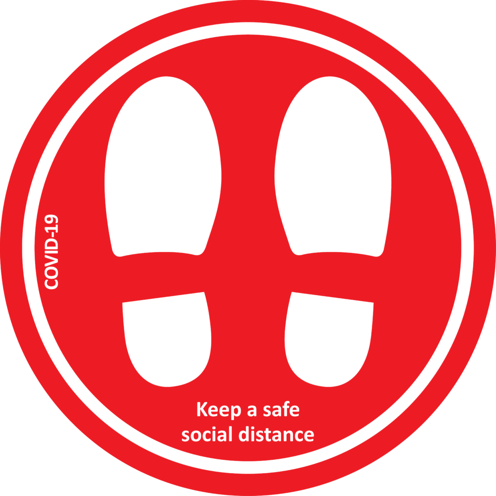 Impact_COVID 19   Floor Graphics_Circle_Keep A Safe Social Distance_Red & White_300m Diam