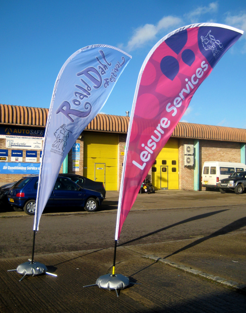 Teardrop Flags Water Base Outdoor Events Exhibitions Marketing Advertising Corporate Bespoke Impact Signs