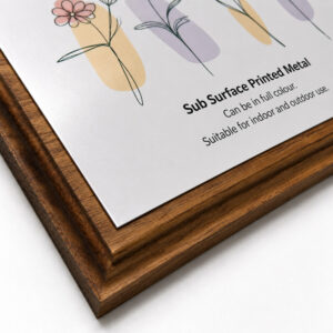 White_printed_metal_wooden_plinth