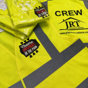JRT Yellow Hi Viz Waistcoats PRINTED Uniform Workwear Event Thame In The Park Impact Signs Aylesbury